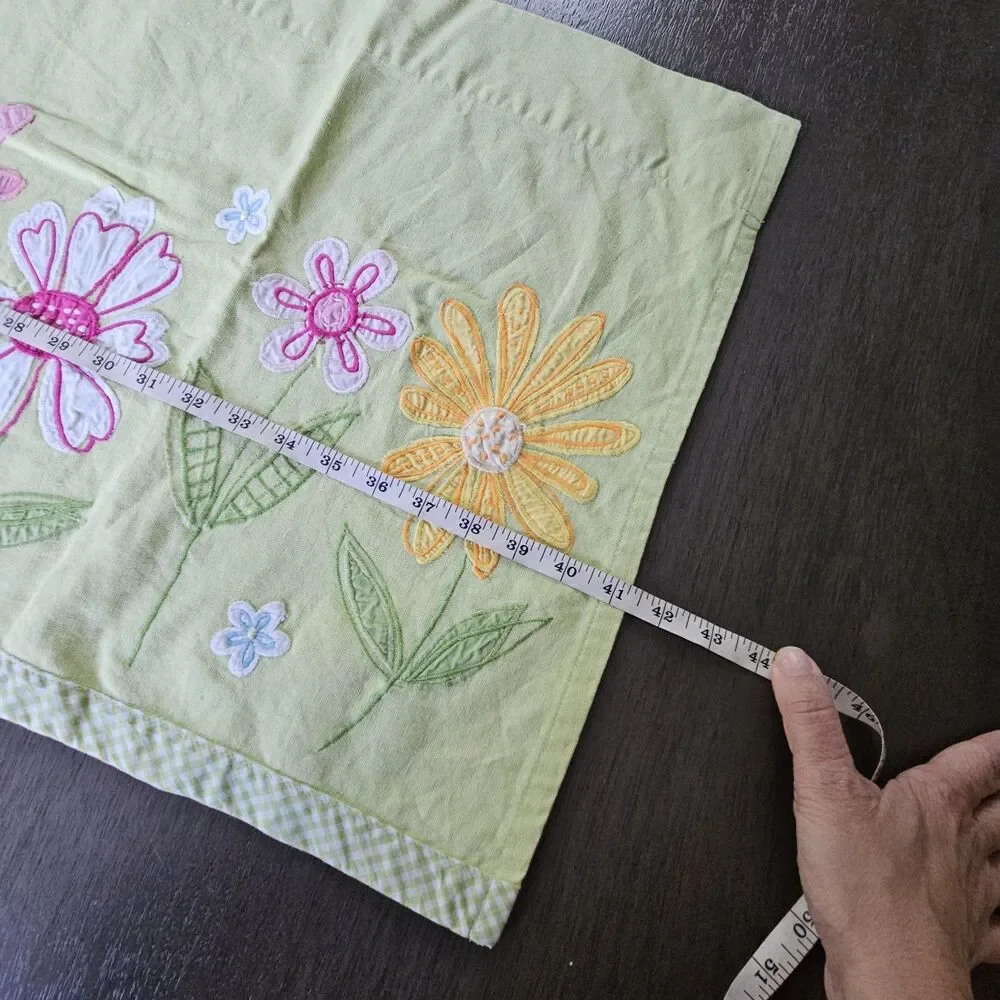 Pottery Barn Kids Set of 2 Lined Valance Curtains Green Daisy Garden 41” x 18